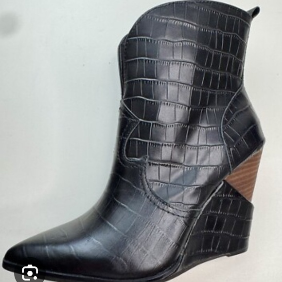 Jessica Simpson Black Croc Wedge Boots - Picture 1 of 5